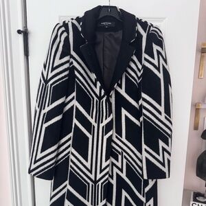 Kenneth Cole Black White Geometric Print Long Coat Size S
